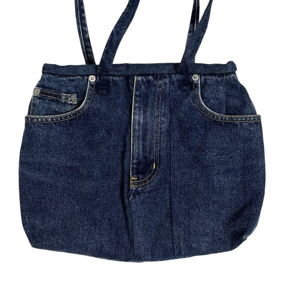 Handmade Denim Jean Purse Chic Boho Pockets Handbag Vtg 1980's Fashion Upcycled - Picture 2 of 6